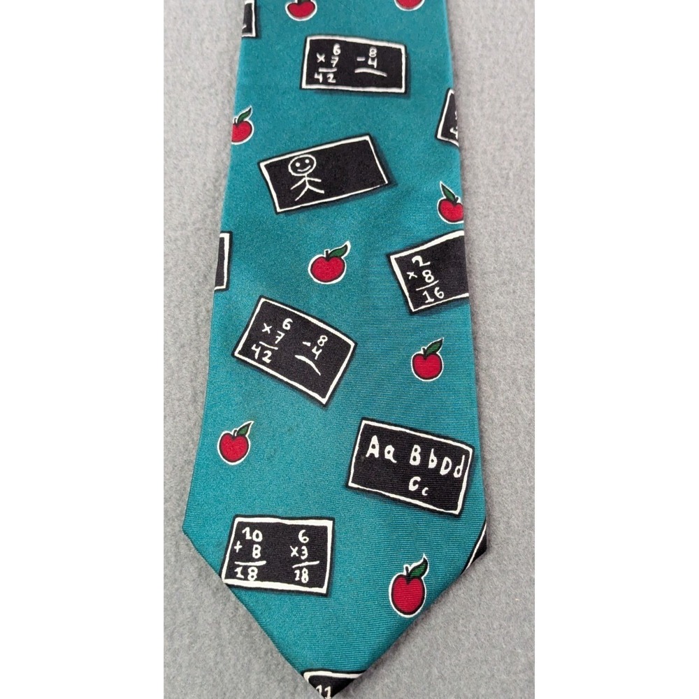 Save the Children Mens Back to School Chalkboard Silk Tie OS Teal Novelty